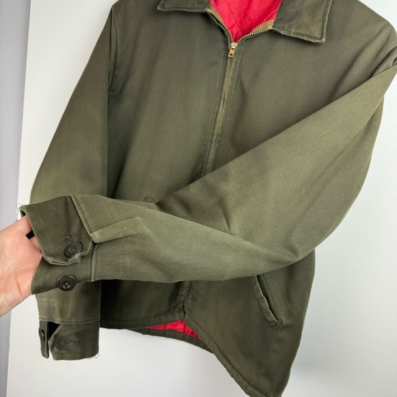 Vintage Wrangler Mens Olive Army Green Quilted Work Jacket Sz 42 Distressed - Picture 11 of 16